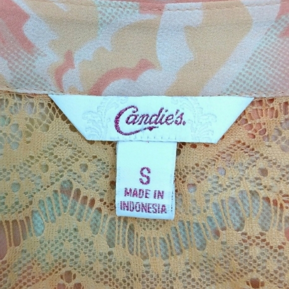 CANDIES floral peach sheer top Womens Small - Picture 5 of 5